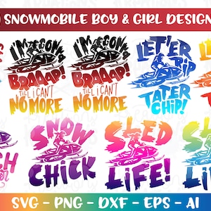 Pacote de snowmobile svg Clipart Snow mobile menina menino Inverno svg Natal ferro em impressão arquivo de corte Cricut Silhueta Baixar vetor Sublimação