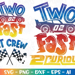 Geburtstag svg Two Fast 2 Curious Box Grube Rennauto Thema Geburtstag Feier Druck Eisen auf Schnittdatei Cricut Silhouete Download Vektorsublimation