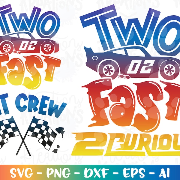 Birthday svg Two Fast 2 Curious Pit Race car theme birthday celebration print iron on cut file Cricut Silhouete Download vector sublimation