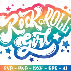 Rock N Roll Girl SVG Rock polluelo svg dibujado a mano svg impresión calcomanía corte archivos cortables Cricut Silhouette Instant Download vector SVG png eps dxf