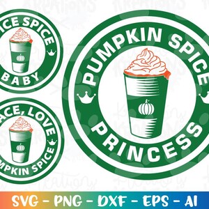 Pumpkin Spice Princess svg coffee pumpkin spice latte peace love clipart print decal cut file silhouette cricut studio  download png dxf