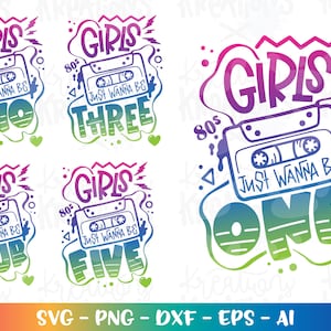 バースデーガールバンドル SVG ミックステープ 80年代の雰囲気 女の子はただひとつになりたい ミュージックカセットプリント アイロンオンカットファイル シルエット クリカットカメオ ダウンロード
