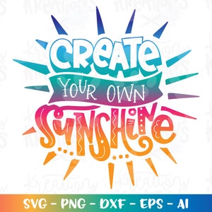 Op de afbeelding: Een kleurrijk grafisch ontwerp met een regenboogkleurenschema. De tekst luidt "Maak je eigen zonneschijn".