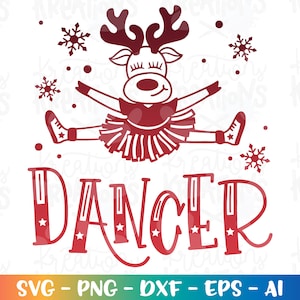Tänzerin Rentier Clipart niedlich SVG Gymnastik Weihnachten Druck Eisen auf Farbe Schnittdateien Cricut Silhouette Cameo Download dxf png Sublimation