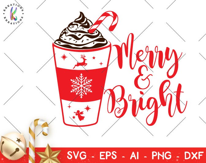 Merry and Bright svg coffee Peppermint Mocha clipart print Etsy