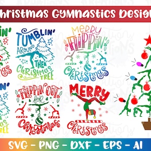 Weihnachten Gymnastik Bundle SVG 7 Designs Weihnachtself Druck Aufbügeln Farbe Schnittdateien Cricut Silhouette Cameo Download dxf png Sublimation