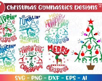 Christmas Gymnastics Bundle SVG 7 Designs Santa Elf print iron on color Cut Files Cricut Silhouette Cameo Download  dxf png Sublimation