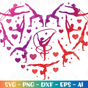 Ginnastica Cuore Forma SVG Ginnasta ragazza carina amore San Valentino stampa stirare colore File di taglio Cricut Silhouette Cameo Download Sublimazione