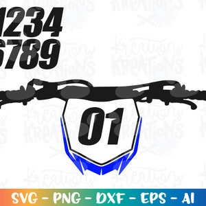Dirt Bike plaque numéro svg avec numéros de plaque Clipart motocross fer sur impression coupe fichiers Cricut Silhouette téléchargement vecteur SVG png dxf