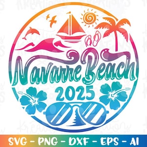 Navarre Beach Strand svg Sommer Strand Urlaub 2025 Florida Spring Break Print Eisen auf Farbschnittdatei Silhouette Cricut Kamee Download Vektor png