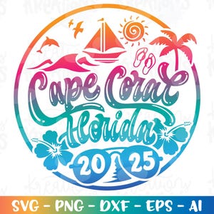 Cape Coral, Florida svg Sommer Strand Emblem Frühlingsbruch Druck Aufbügeln Farbschnittdatei Silhouette Cricut Cameo Sofortdownload Vektor png