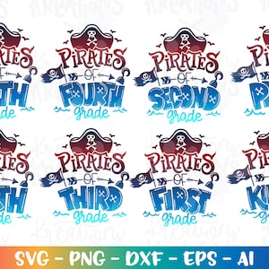 Back to School Bundle Pirate theme SVG Prek - 6th grade class teacher design print iton on cut files Cricut Silhouette Download vector png
