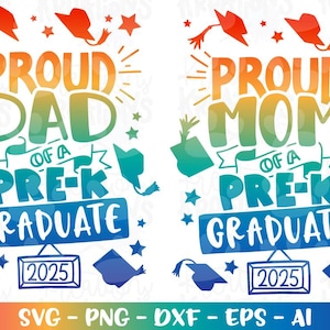 Stolze Mutter eines PREK-Graduierten SVG Stolzer Vater Abschlussfeier Abschlusshüte niedlichen Druck Aufbügeln Schnitt Datei Download Farbe Sublimation