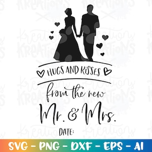 Câlins et bisous M. et Mme SVG mariage citation fiançailles svg bague en diamant svg coupe fichiers Cricut Silhouette téléchargement immédiat vecteur SVG pn eps dxf