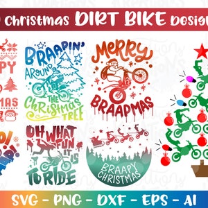 Weihnachten Dirt Bike Bundle SVG 7 Designs Motorcross Braap Druck Eisen auf Farbe Schnittdateien Cricut Silhouette Cameo Download Png Sublimation