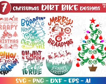 Christmas Dirt Bike Bundle SVG 7 Designs Motorcross Braap print iron on color Cut Files Cricut Silhouette Cameo Download  png Sublimation