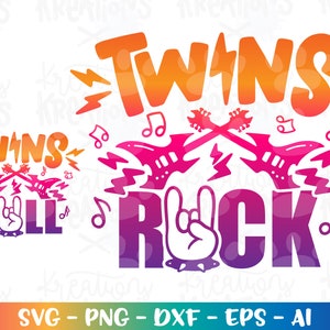 TWINS Rock svg TWINS Roll SVG Junge Mädchen Bruder Schwester Familie Druck Eisen auf Schnittdateien Cricut Silhouette Download vektor sublimation png dxf