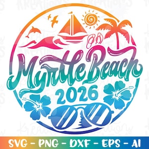 Myrtle Beach svg Summer Beach emblem svg hand drawn svg print decal iron on cut file silhouette cricut cameo instant download vector png