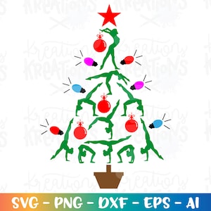 Gymnastik Weihnachtsbaum SVG Gymnastik Weihnachten Thema Druck Eisen auf Farbe Schnittdateien Cricut Silhouette Cameo Download dxf png Sublimation