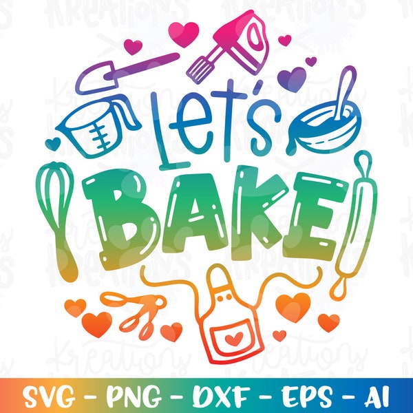 Baking svg Let's Bake svg Elements SVG Bake baker cake apron color iron on print Cut File Cricut Silhouette Vector Download Png