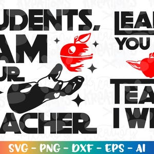 以下が含まれることがあります： 黒と赤のグラフィックデザインで、「Students, Learn You Must Teach I Will I Am Your Teacher」というテキストが書かれています。