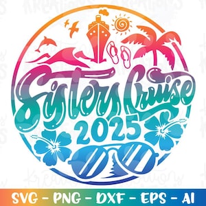 Barco de crucero svg, emblema de Sisters Cruise, camiseta de crucero, impresión svg, calcomanía, archivo de corte, silueta, cricut cameo, descarga instantánea, vector svg png
