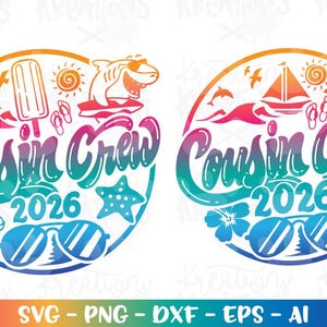 Summer Cousin Crew svg palm trees svg Beach sunglasses beach print decal iron on cut file Cricut Silhouette Download vector SVG png eps dxf