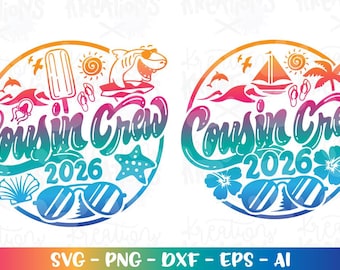 Summer Cousin Crew svg palm trees svg Beach sunglasses beach print decal iron on cut file Cricut Silhouette Download vector SVG png eps dxf