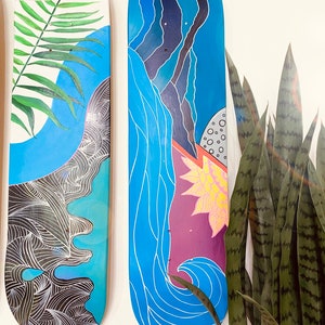 Wave and Mountain Skate Deck Art