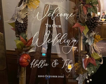 Welcome Wedding Sign, Personalised Decal Vinyl Lettering / Stickers for perspex, glass, board or blackboard