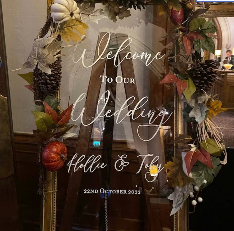 Custom Wedding Welcome Sign Decal Stickers – Personalised Vinyl Stickers for Wedding Signs, Elegant Entrance Decor stickers for mirror, blackboard, wooden board or any flat surface.