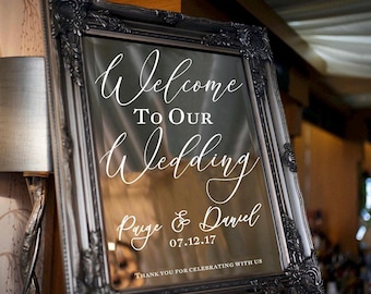 Letrero personalizado "Bienvenidos a nuestra boda". Letras/pegatinas de vinilo para tu espejo, pizarra o tablero de madera.