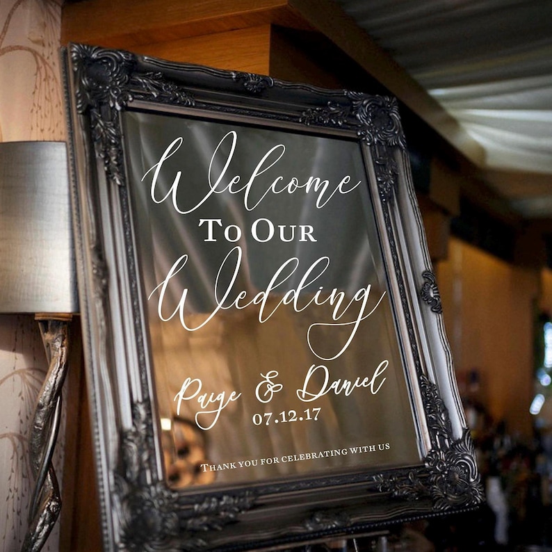 personalised welcome to our wedding sign decal stickers for mirror, blackboard, wooden board or any flat surface. welcome to the wedding signs