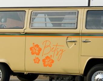 Pegatinas personalizadas para autocaravanas: Vinilos decorativos con diseño de flor de hibisco.