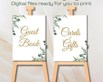 Letreros de eucalipto para boda: Decoración rústica con vegetación (Descarga digital A5)