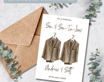 Tarjeta de boda personalizada para hijo y yerno, novio y novio, hermano y cuñado.