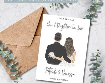 Tarjeta de boda personalizada: Hijo y nuera, sobre kraft