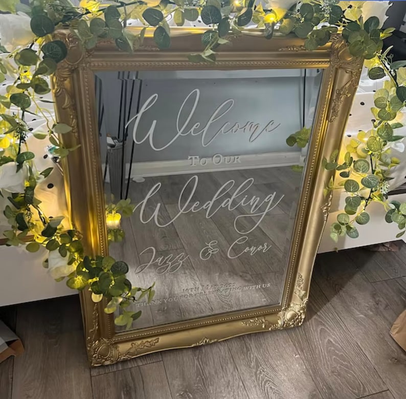 Custom Wedding Welcome Sign Decal Stickers – Personalised Vinyl Stickers for Wedding Signs, Elegant Entrance Decor stickers for mirror, blackboard, wooden board or any flat surface.