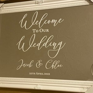 Custom Wedding Welcome Sign Decal Stickers – Personalised Vinyl Stickers for Wedding Signs, Elegant Entrance Decor stickers for mirror, blackboard, wooden board or any flat surface.