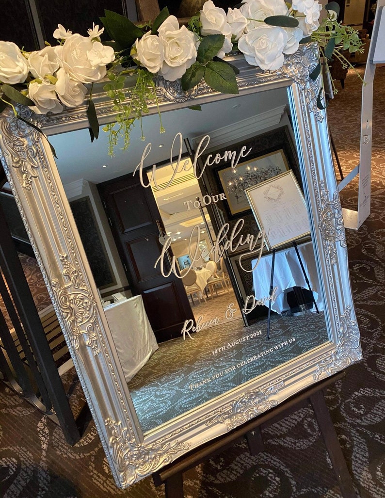 Custom Wedding Welcome Sign Decal Stickers – Personalised Vinyl Stickers for Wedding Signs, Elegant Entrance Decor stickers for mirror, blackboard, wooden board or any flat surface.
