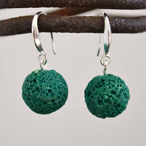 Gift idea. Diffuser earrings Drop earrings 925 sterling silver earrings Lava rock earrings Green lava earrings Green stone earrings