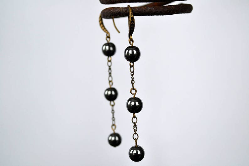 Gift for her Energy Black hematite long earrings Black stone earrings Hematite drop earrings Boho Hematite earrings Black earrings