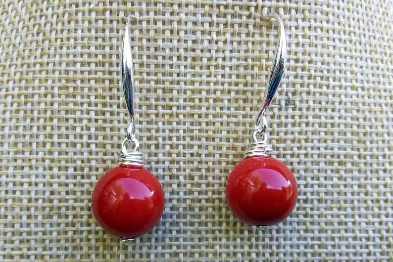 Natural red coral earrings Red earrings gift for women Boho earrings. Coral earrings Red coral 925 silver earrings
