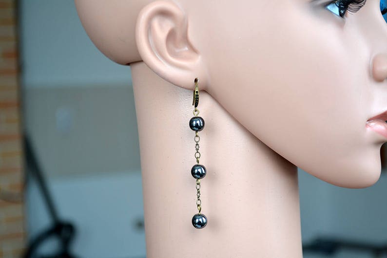 Gift for her Energy Black hematite long earrings Black stone earrings Hematite drop earrings Boho Hematite earrings Black earrings