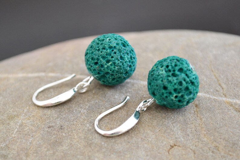 Gift idea. Diffuser earrings Drop earrings 925 sterling silver earrings Lava rock earrings Green lava earrings Green stone earrings