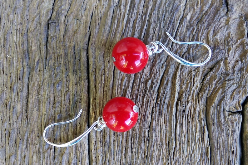 Natural red coral earrings Red earrings gift for women Boho earrings. Coral earrings Red coral 925 silver earrings