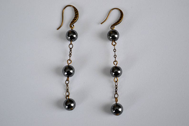 Gift for her Energy Black hematite long earrings Black stone earrings Hematite drop earrings Boho Hematite earrings Black earrings
