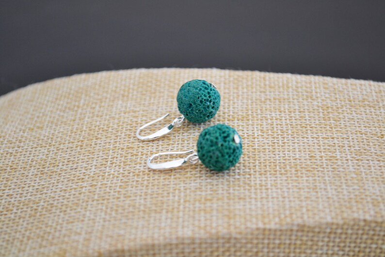 Gift idea. Diffuser earrings Drop earrings 925 sterling silver earrings Lava rock earrings Green lava earrings Green stone earrings
