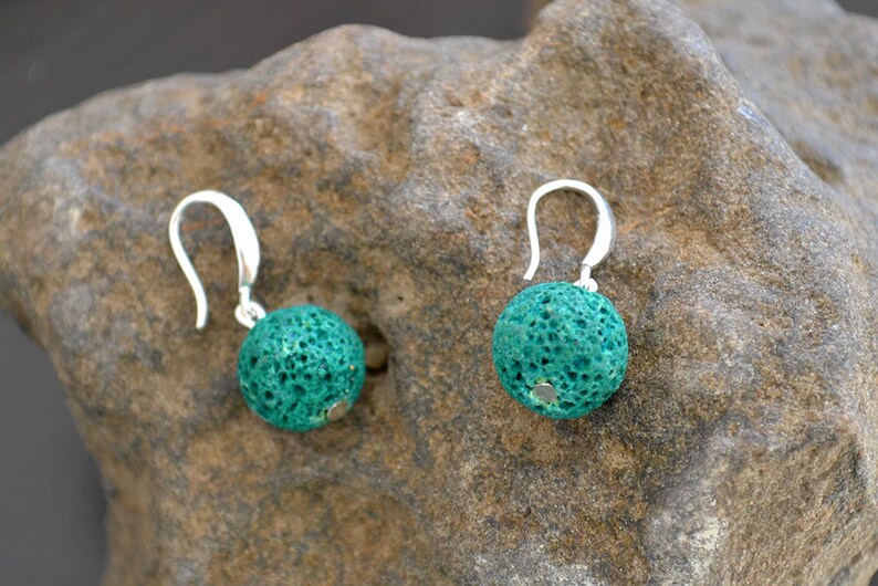 Gift idea. Diffuser earrings Drop earrings 925 sterling silver earrings Lava rock earrings Green lava earrings Green stone earrings