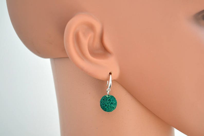 Gift idea. Diffuser earrings Drop earrings 925 sterling silver earrings Lava rock earrings Green lava earrings Green stone earrings